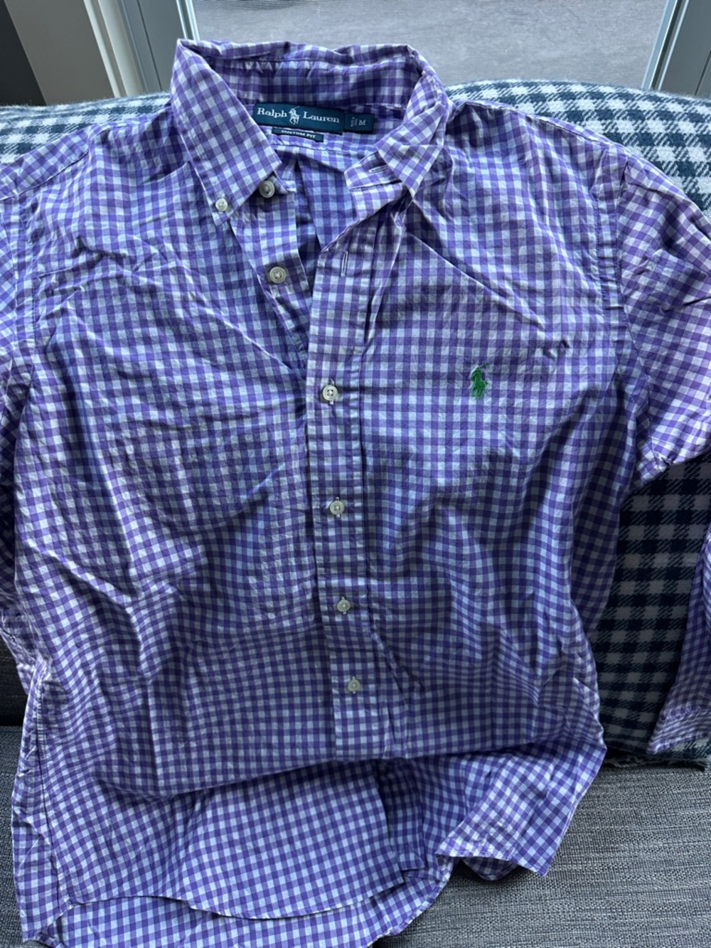 Ralph Lauren Purple Gingham Button-Down Shirt with Green Pony
